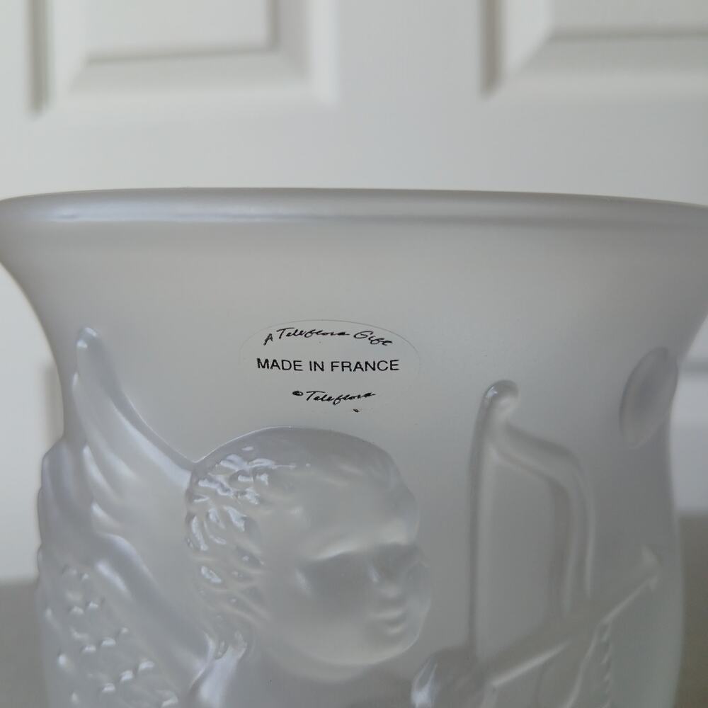 Teleflora Frosted Glass 3D Cupid Vase 5.5"H 4"W vintage valentine cherubs France - Picture 6 of 11